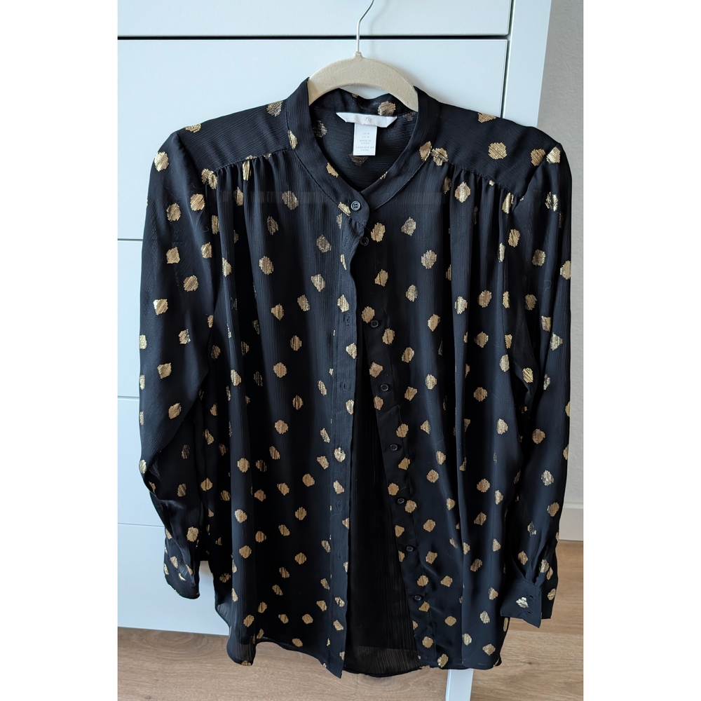 H&M Black and Gold Polka Dot Long Blouse